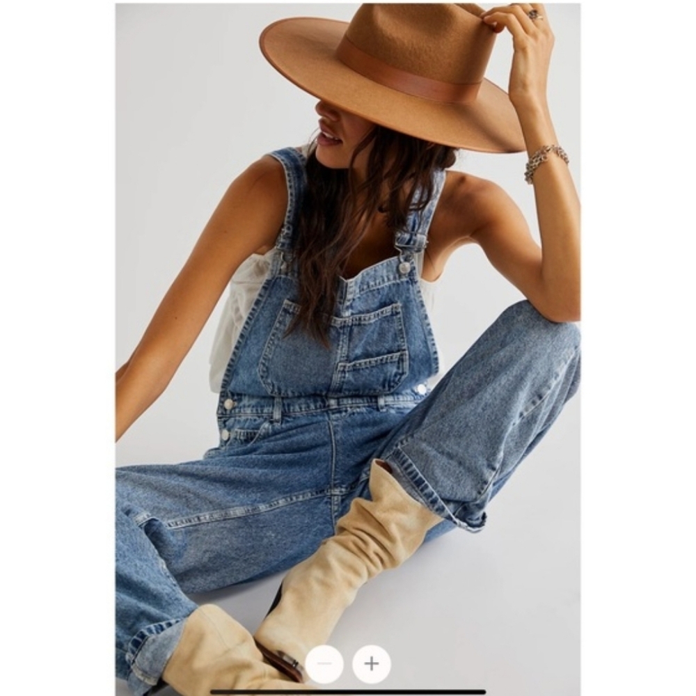 Free People Light Blue Denim Overalls Straight Leg - Picture 7 of 11